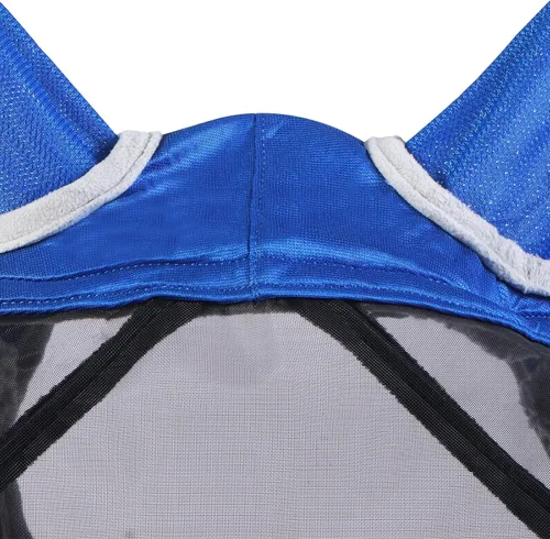 Vista 21 de Harrison Howard Máscara de mosca de caballo luminosa profesional estándar con orejas protección UV para caballo, azul y plateado, pequeño poni Azul