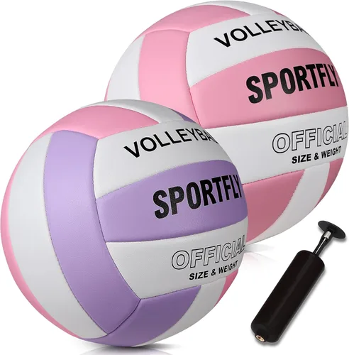 Official Size 5 Volleyball, Soft Indoor Outdoor Volleyball for Game Gym Training Beach Play, 2 Pcs Per Pack with Pump Kit