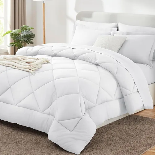 Vista 31 de CozyLux Juego de edredón de tamaño Queen, rojo burdeos, toda la ropa de cama en una sola bolsa, 7 piezas: edredón, fundas de almohada y de almohada
