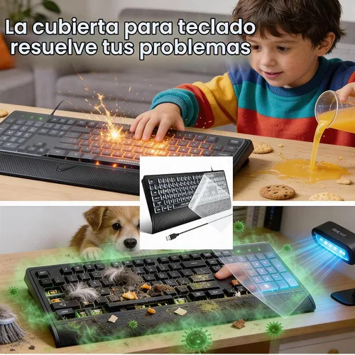 Vista 7 de Teclado retroiluminado de impresión grande, USB con cable para Negro con cable