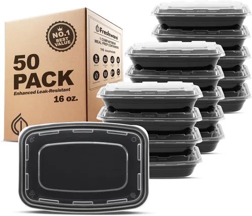 Vista 12 de Freshware Contenedores de preparación de comidas [50 unidades] 2 compartimentos con tapas, contenedores de almacenamiento de alimentos, caja Bento