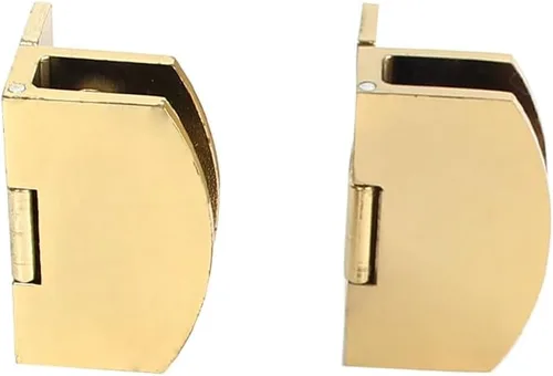 Vista 5 de Paquete de 2 bisagras de puerta de vidrio doradas sin taladrar para puertas de gabinete de vidrio de 0.197 a 0.197 pulgadas de grosor