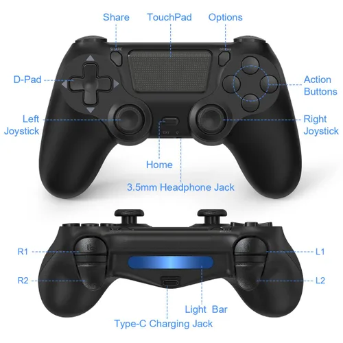 Vista 6 de TIANHOO Controlador inalámbrico compatible con PS4/Pro/Slim, con retroalimentación de vibración, detección de movimiento, panel táctil, barra