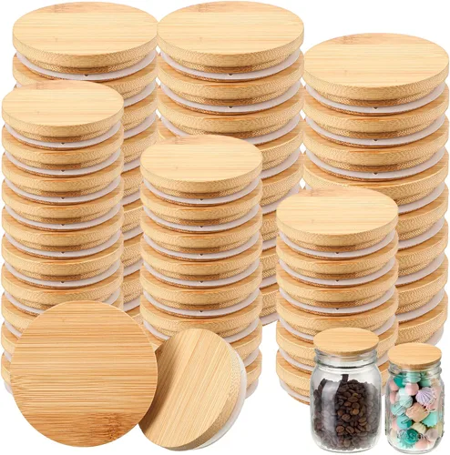 40 tapas de bambú para frascos de conservas, 20 tapas para tarros de conservas, boca regular, 20 piezas de boca ancha, reutilizables, de madera,