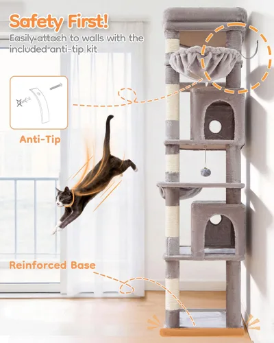Vista 7 de Taoqimiao Heavy Duty Cat Tree, 73in Cat Tower for Indoor Cats 25 lbs+, Extra Large Cat Tree, 2 Widen Condos, Enlarged Sleeping Platform, 9