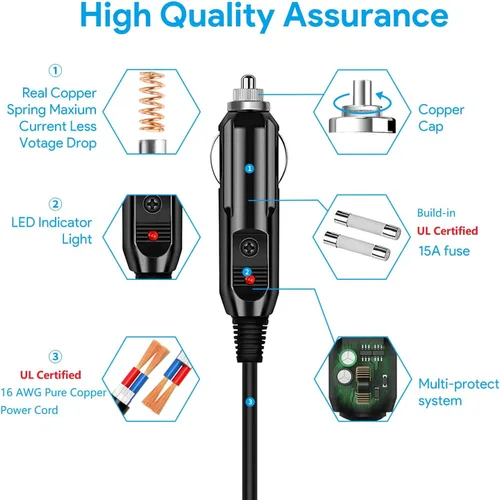 Vista 6 de Cable cargador de coche de 12 V/24 V para Jackery Explorer 1000/2000 estaciones de energía portátiles solares - E2000 Pro/E1500/E1000 adaptador de CC