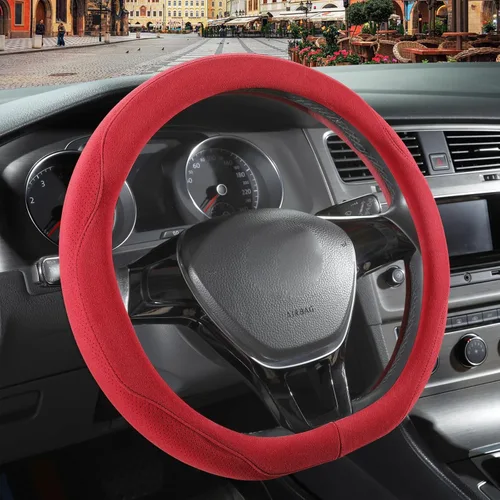 Vista 12 de Funda para volante en forma de D de gamuza negra de 14 pulgadas, transpirable, antideslizante, a prueba de sudor, resistente al desgaste, sin