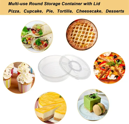 Vista 5 de BTSKY Recipiente de plástico transparente para pizza con tapa y asa, contenedor redondo de 12 pulgadas para tartas con tapa, contenedor