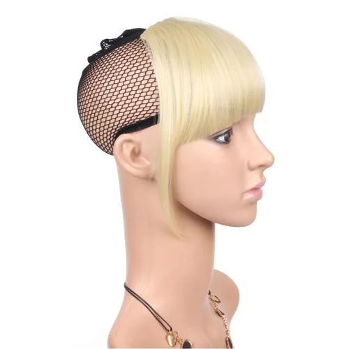 Vista 3 de LEEONS - Extensiones de cabello con flequillo de 15 cm (6 pulgadas) con clips, peluca de cabello liso y corto con flequillo falso de dos lados