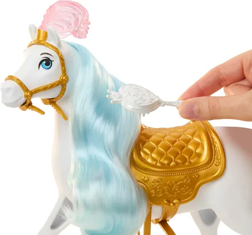 Vista 2 de Mattel Disney Princess Toys, Muñeca de Moda de Cenicienta y Caballo con Silla de Montar, Crin y Cola Cepillables y Accesorios de Peinado, Inspirado