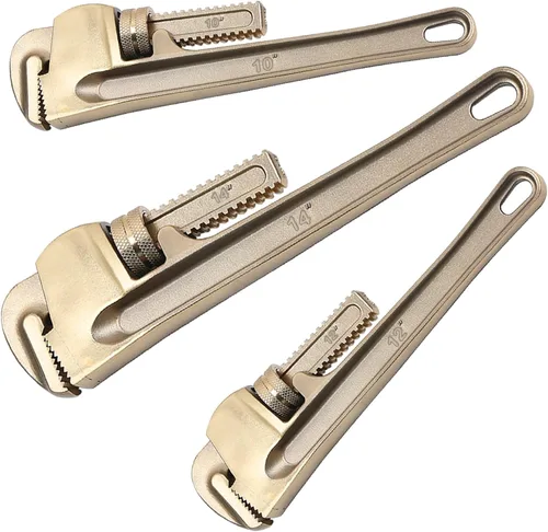 Vista 13 de WEDO Juego de llaves de tubo sin chispas, 10, 12, 14 pulgadas, 3 piezas, sin chispas, llave ajustable de seguridad sin chispas, cobre berilio,