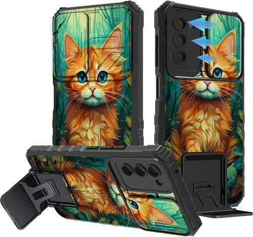 Vista 100 de Funda para Samsung Galaxy A13 5G/4G/A04S, Galaxy A13 5G con cubierta de cámara deslizante, funda de doble capa integrada con función atril