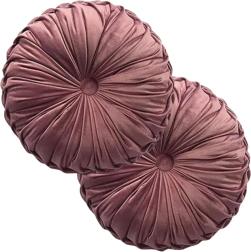 Vista 33 de Teieas Almohada Decorativa Redonda de Terciopelo para Decoración del Hogar Cojín Redondo Plisado para Sofá Silla Cama Automóvil (Albaricoque)