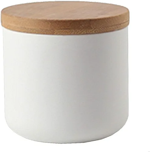 Vista 7 de Pote de almacenamiento de plato de caramelo de color puro con tapa de sello de madera