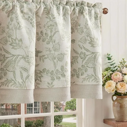 Vista 23 de jinchan Cortina de lino con cenefa de lino con estampado floral para cocina, cenefa rústica con filtro de luz para sala de estar, dormitorio, 16