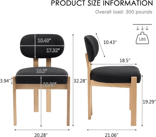 Vista 2 de Wooden Dining Chairs Set of 2, Mid Century Modern Chenile Upholstered Dining Room Chair Kitchen Chairs with Solid Wood Legs, Farmhouse Dinner Chair