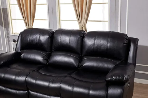 Vista 3 de Betsy Furniture Juego de sala de estar de cuero regenerado reclinable eléctrico (negro, sofá)