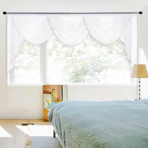 Vista 17 de NICETOWN Cortinas de cenefa para ventanas, cenefas semitransparentes filtrantes de luz para sala de estar, elegante decoración del hogar, cortinas
