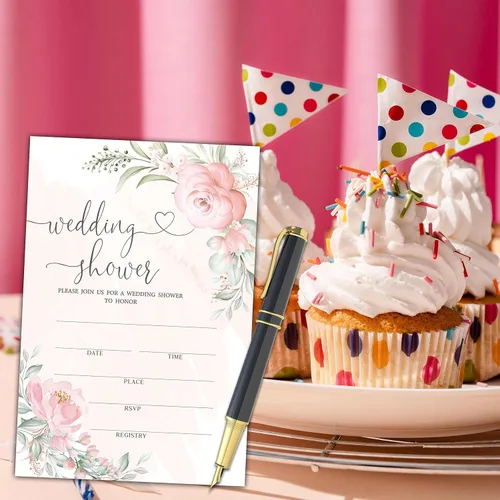 Vista 3 de Invitaciones de boda de color rosa rubor – Invitaciones elegantes para despedida de soltera – Invitación de brunch nupcial en acuarela – Rosas