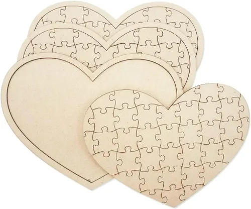 Vista 5 de Paquete de 3 rompecabezas de madera en blanco en forma de corazón de 11.2 x 8.4 pulgadas, tablero de rompecabezas de madera sin terminar, lienzo