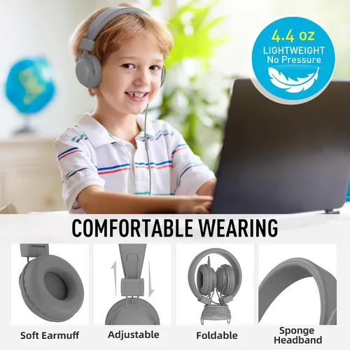 Vista 6 de AILIHEN HD850 - Auriculares para el aula para niños K-12, auriculares con cable escolar con micrófono y volumen limitado de 85 dB y función
