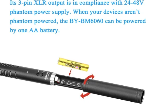 Vista 4 de BOYA Micrófono XLR, Micrófono Shotgun BY-BM6060 con Montura de Choque y Cubierta Antiviento para Cámara DSLR, Micrófonos Condensadores Profesionales