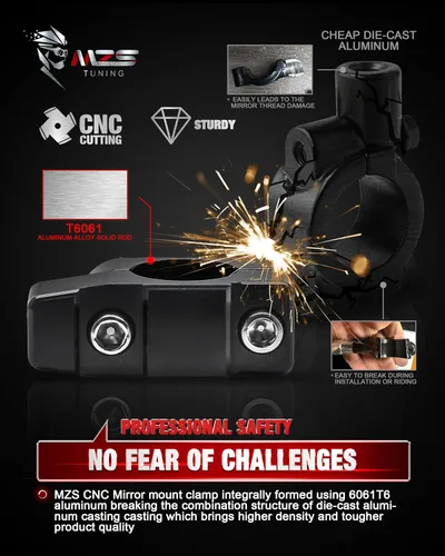 Vista 2 de MZS Motorcycle Mirrors 10MM, Universal 360 Degree Adjustable Rear View Side Mirror Handlebar Mount ABS Black Compatible with Street Bike Touring