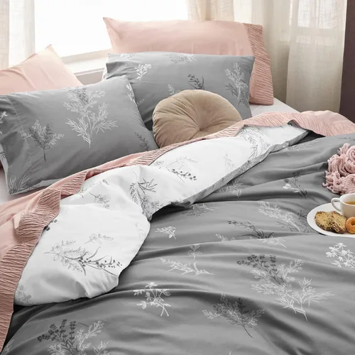 Vista 3 de Bedsure Funda de edredón tamaño King juego de funda de edredón reversible floral con cierre de cremallera, juego de ropa de cama gris, 3 piezas, 1
