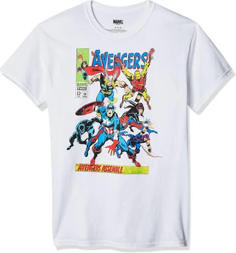 Marvel Camiseta para hombre de los Vengadores Comics Crew, Azul marino jaspeado