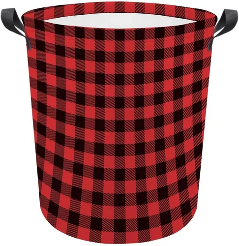 Vista 15 de Cesta de lavandería grande a cuadros de búfalo plegable con asas, bolsa de almacenamiento de ropa impermeable para baño, dormitorio, amarillo y negro