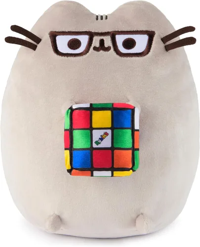 GUND Pusheen con cubo de Rubik de peluche, animal de peluche para edades de 8 años en adelante, gris, 9.5 pulgadas