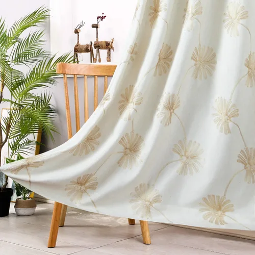 Vista 20 de VOGOL - Cortinas con ojales bordadas con patrón floral elegante de lino sintético, 2 paneles, 60% opacas con aislamiento térmico, cortinas pesadas