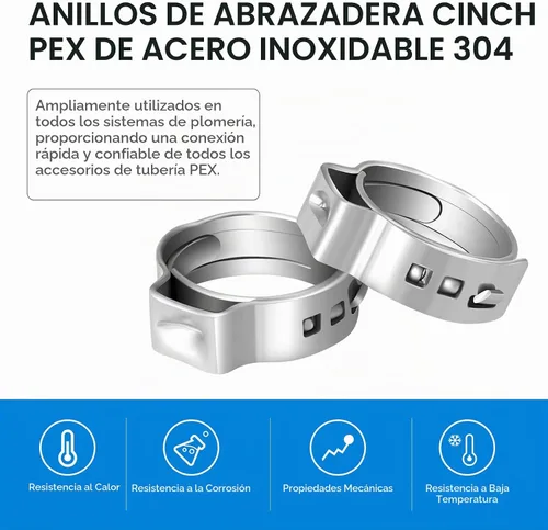 Vista 2 de Paquete de 100 anillos de abrazadera Pex de 1/2 pulgada, acero