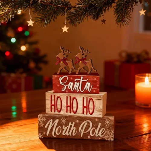 Vista 2 de 4 piezas de decoraciones navideñas para interiores – Decoración de mesa de alce de madera para el hogar – Centro de mesa de Navidad para mesa