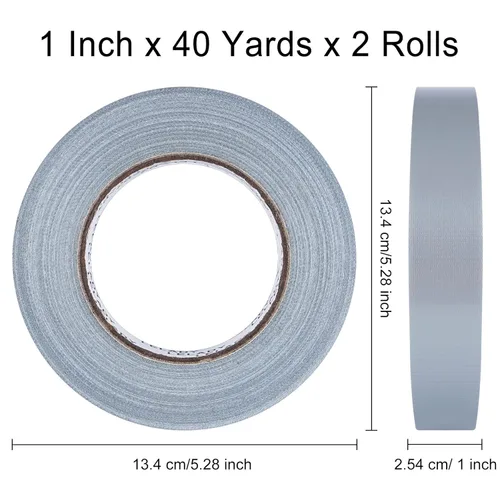 Vista 2 de Cinta adhesiva de 1 pulgada x 40 yardas, 2 rollos, plata/gris, cinta adhesiva de alta resistencia, sin residuos, cinta adhesiva impermeable