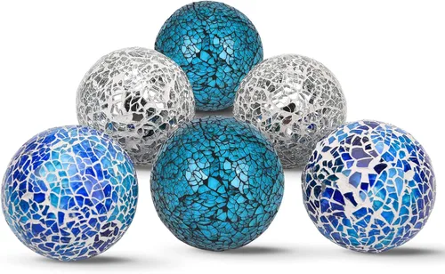 Vista 10 de Juego de 6 bolas decorativas, 6 cm / 2.4 pulgadas, bolas de mosaico de cristal rojo brillante para decorar cuencos, jarrones, mesas, bodas, fiestas
