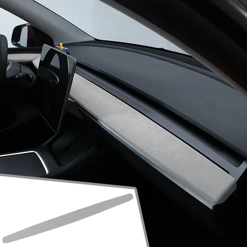 Vista 9 de Adhesivo interior negro para tablero de instrumentos, cubierta de panel de consola central, accesorios de decoración de moldeo para Alcantara Tesla