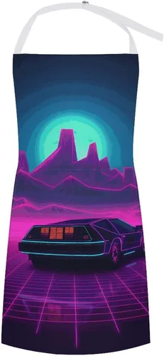 MUSM Retrowave Pictures Apron，Classic Vintage Funny with Pockets Aprons,Adjustable Bib Waterdrop Resistant for Kitchen Cooking Restaurant BBQ