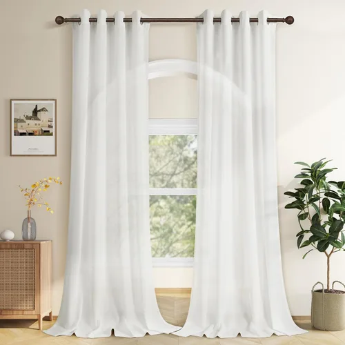 Vista 70 de Aersas Cortinas de lino negro para dormitorio de 63 pulgadas de largo, 2 paneles de privacidad, eficiencia energética, semitransparentes, cortinas