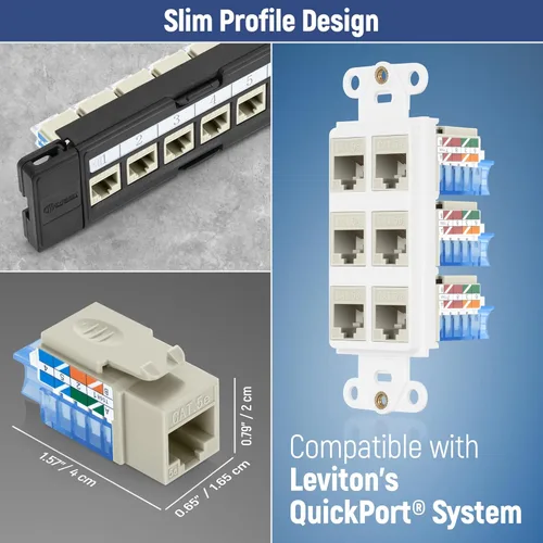 Vista 230 de Everest - Paquete de 50 conectores Keystone RJ45 Cat6 en ángulo de 45°, color blanco, conectores RJ45 hembra de perfil delgado, conector Keystone