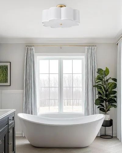 Vista 8 de Luces de Techo Semiempotradas Doradas, Lámpara de Techo de 4 Luces de 18" con Pantalla de Tela en Forma de Flor, Iluminación de Tambor de Latón