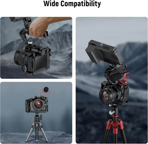 Vista 8 de NEEWER Camera Cage, Aluminum Video Rig with NATO Rail, 1/4" Threads, 3/8" ARRI Holes, Cold Shoe, Anti Twist, Compatible with DJI Gimbals Arca Type