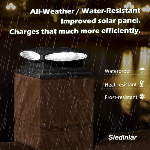 Vista 6 de Siedinlar Luces solares para postes al aire libre, 2 modos, 24 LED, luz solar para valla de 4 x 4, 5 x 5, 6 x 6, decoración de jardín, patio, blanco