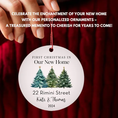 Vista 2 de New Home Ornament 2024, Personalized First Christmas Ornament with Names & Address, 3.75 in Round, Christmas Housewarming Gifts for Couples, Custom
