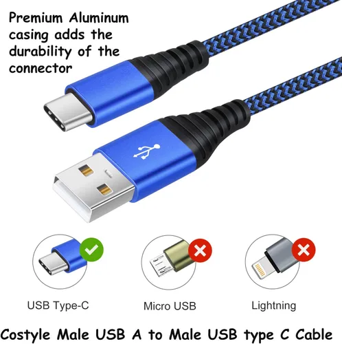 Vista 8 de Costyle - Cargador de pared USB doble, paquete de 3 unidades en total de 30 W USB con cable USB C de 10 pies de largo, compatible con Samsung Galaxy