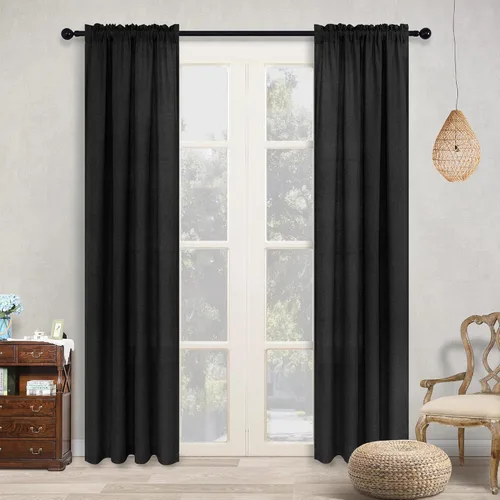 Vista 7 de KOUFALL Cortinas negras de 96 pulgadas de largo, cortinas bohemias de encaje transparente para sala de estar, 96 pulgadas de largo