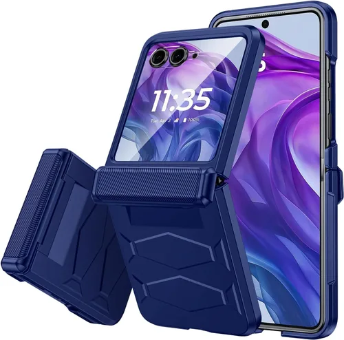 Vista 23 de Vizvera para Motorola Razr 2024 - Funda con tapa con bisagra, protector de pantalla incorporado, a prueba de golpes, funda todo en uno para Negro