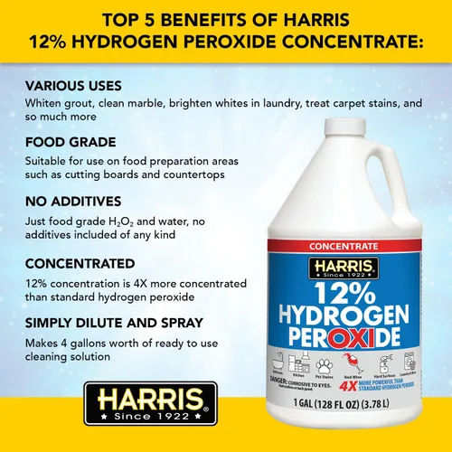 Vista 2 de HARRIS Peróxido de hidrógeno concentrado al 12 %, 128 onzas, para cocina, baño, lavandería, hogar y jardín con embudo de fácil llenado