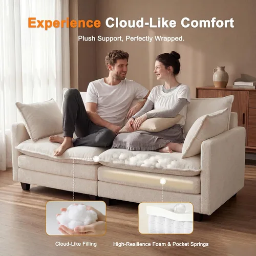 Vista 3 de Juego de sofá de felpilla Cloud de 77 pulgadas con almohadas, sofá biplaza de asiento profundo para apartamentos, ahorro de espacio de 2 plazas