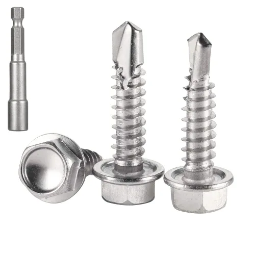 Vista 26 de QSJ 120 tornillos de chapa #8 x 5/8 pulgadas, cabeza hexagonal de acero inoxidable 410, tornillos autorroscantes rápidos con punta